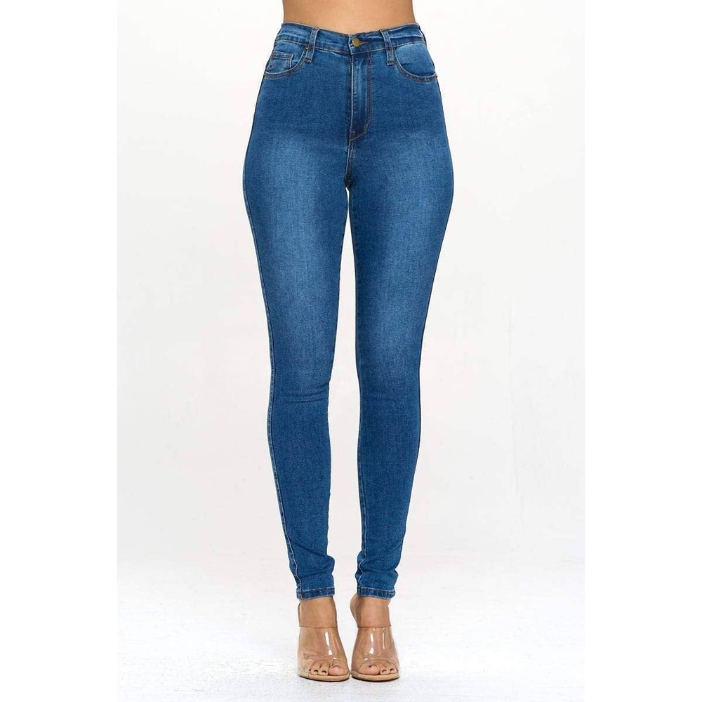 High Waist Skinny Jeans Medium Blue